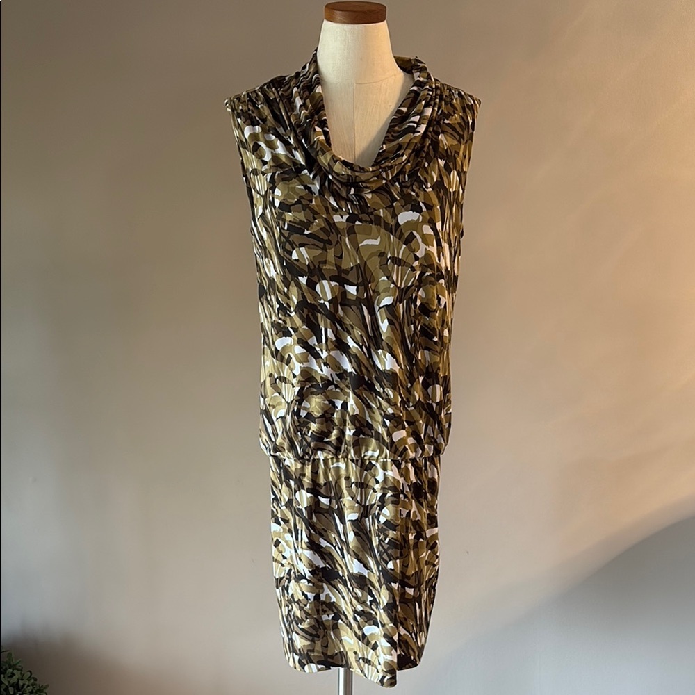 Michael Kors women’s camo green print jersey mini dress sleeveless cowl neck Med - Picture 3 of 13
